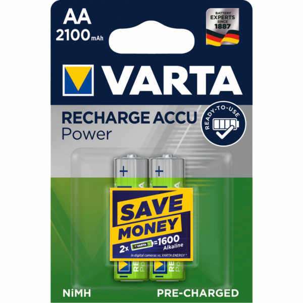 10x2 Varta Rechargeable Accu NiMh 2100 mAh Mignon VPE Inn...