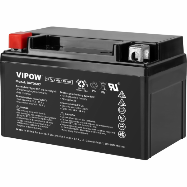 Baterie motocyklová 12V 7Ah VIPOW BAT0507