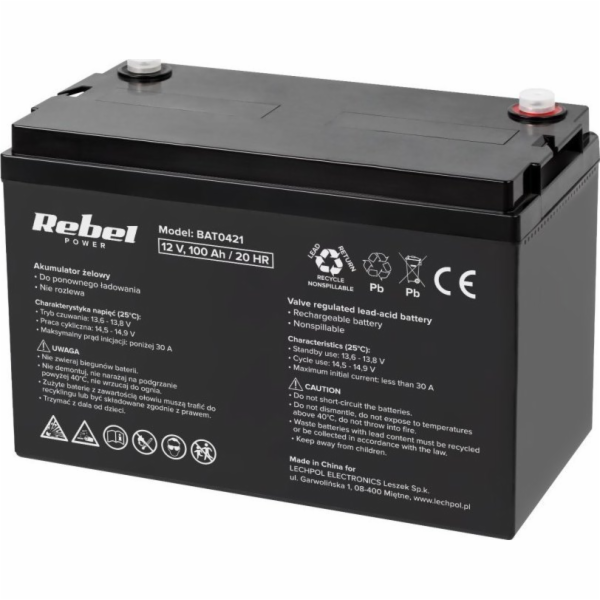 Baterie olověná 12V 100Ah REBEL BAT0421