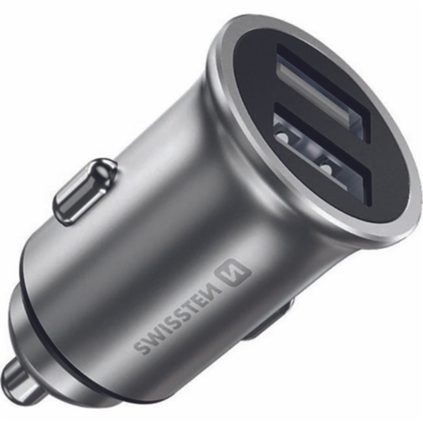 Swissten cl adaptér 2x usb 4,8a metal stříbrný