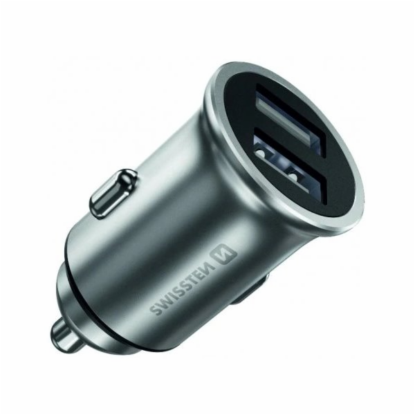 Swissten cl adaptér 2x usb 4,8a metal stříbrný