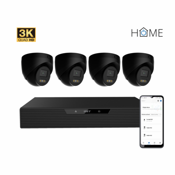 N85P4 HOME NVR PoE recorder + 4x black camera, 3K+ (5 MPx...