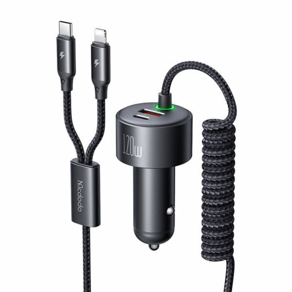 Mcdodo CC-0370 car charger, USB-C, Lightning, 120W, retra...