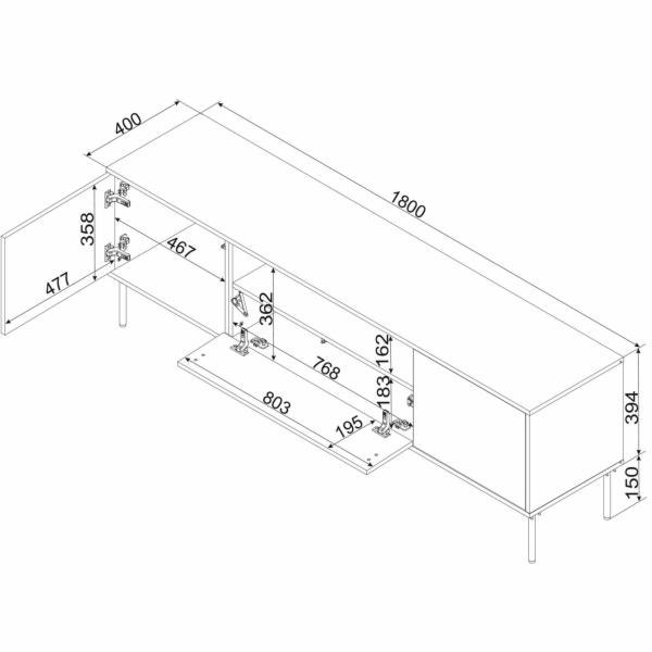 Cama RTV skříň EF + krb černá TRESSE 180x40x54,5 kašmírov...