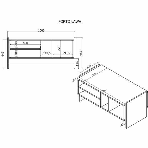 Cama Lavice/stůl PORTO 100x50x46 dub/černá