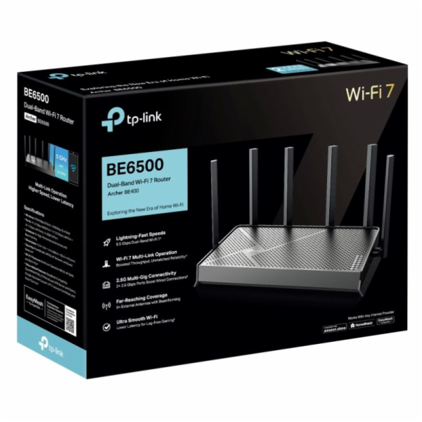 WiFi router TP-Link Archer BE400 BE6500, WiFi 7, 1x 2,5GW...