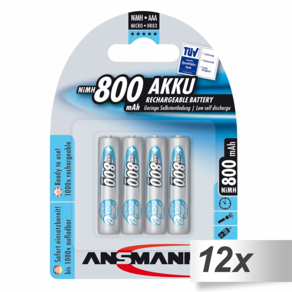 12x4 Ansmann maxE NiMH Akku Micro AAA 800 mAh