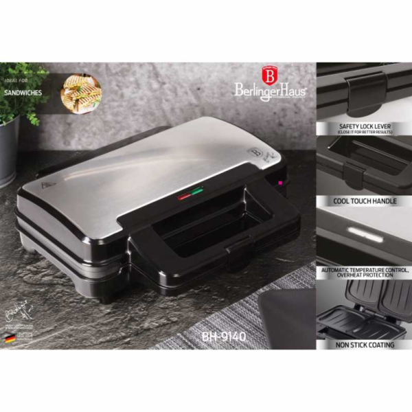 Sendvičovač s nepřilnavým povrchem 900 W Black Silver Col...