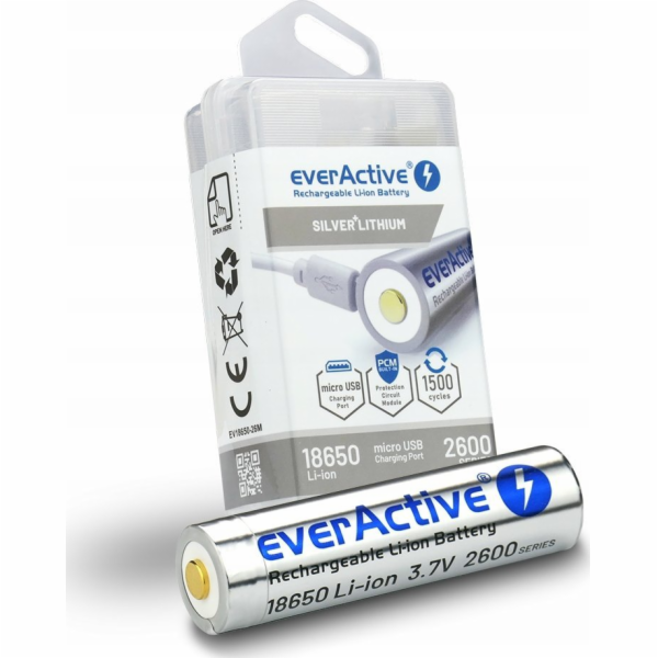 Baterie everActive 18650 3,7V Li-ion 2600mAh micro USB s ...