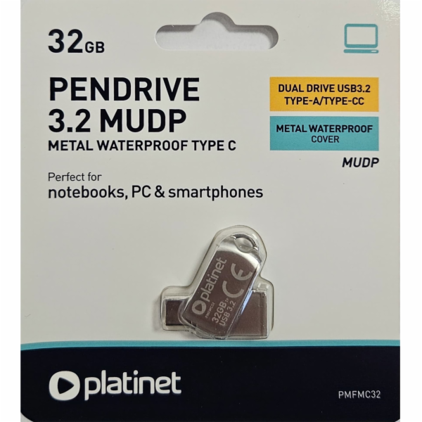 PLATINET flashdisk USB 3.2 METAL WATERPROOF DUAL USB-C US...