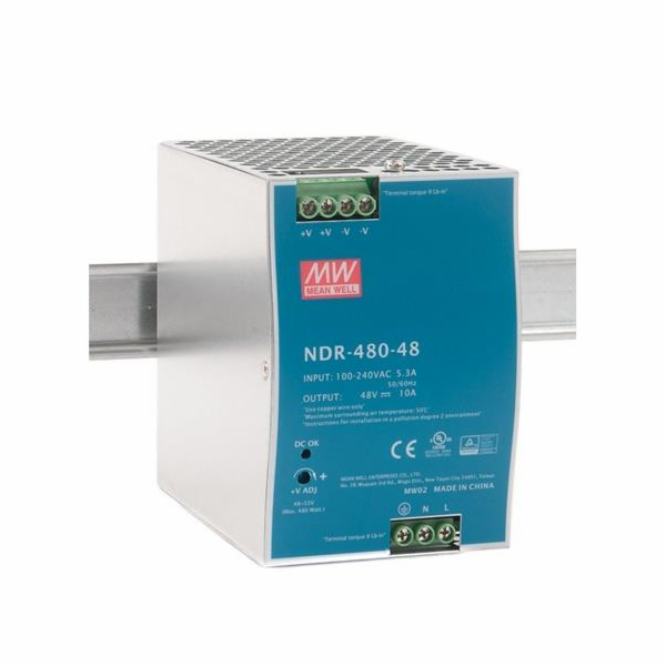 Zdroj Mean Well NDR-480-48 průmyslový, 48V, 10A, na DIN l...