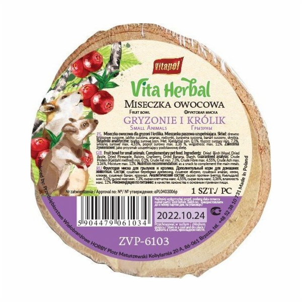 Vitapol Miska na ovoce pro hlodavce a králíky, 1 ks.