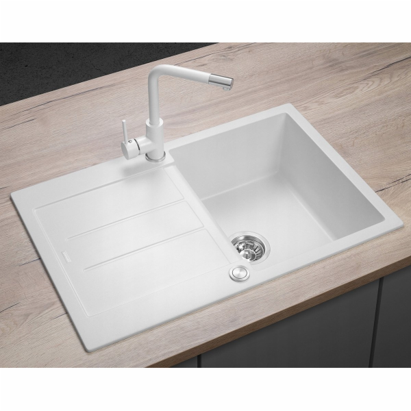 CONCEPT DG10C45wh Granitový dřez s odkapem Cubis BÍLÝ