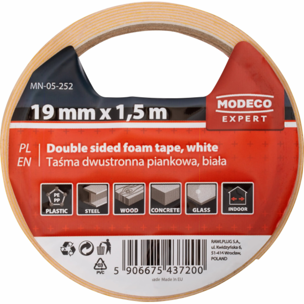 OBOUSTRANNÁ PĚNOVÁ PÁSKA, BÍLÁ 19 MM X 1,5 M [EXPERT] - 1 ks