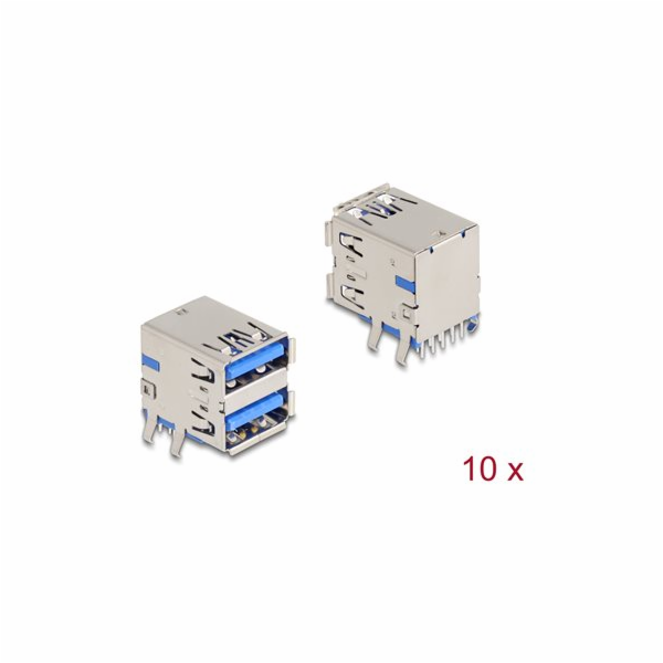 Delock - Konektor USB - 2 x 9 pin USB Type A (F) 90° PCB ...