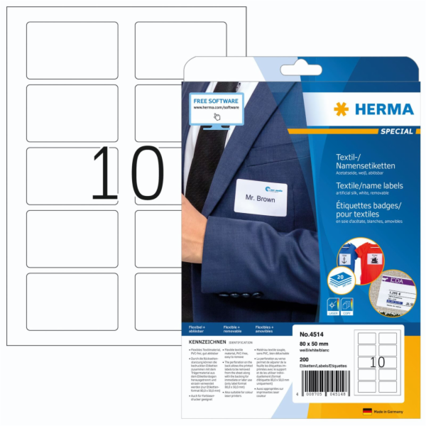 Herma štítky se jmény, odnímatelné, A4, 80 x 50 mm, bílá,...