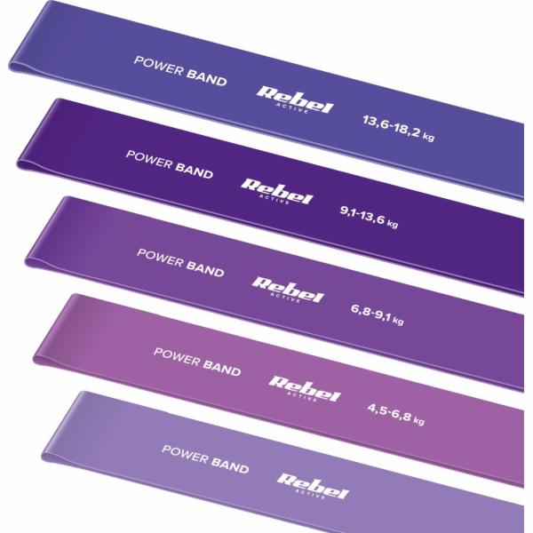 Guma posilovací REBEL Mini Band L 2,3-18,2kg 5ks mix purple