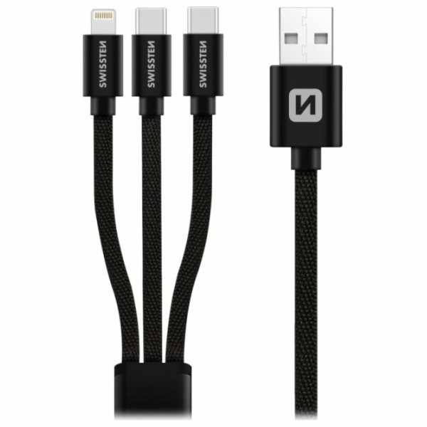 Swissten datový kabel textile 3in1 1,2 m černý (lightning...