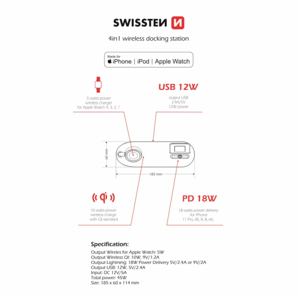 SWISSTEN bezdrátová nabíječka 4v1 MFi (kompatibilní s Mag...