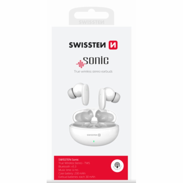 Swissten bluetooth TWS sluchátka Sonic - bílá