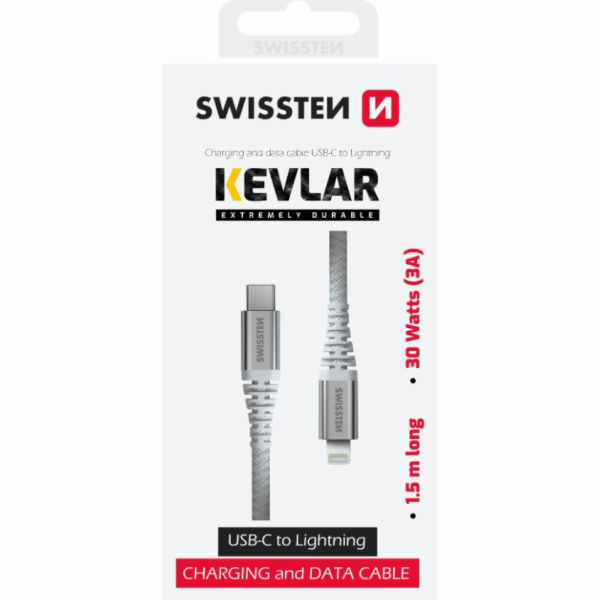 Swissten datový kabel kevlar usb-c / lightning 1,5 m bílý