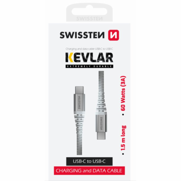 Swissten datový kabel kevlar usb-c / usb-c 1,5 m bílý