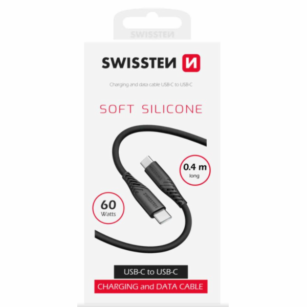 Swissten datový kabel soft silicone usb-c / usb-c 0,4 m č...