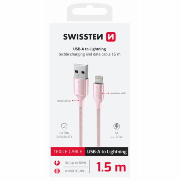 SWISSTEN DATOVÝ KABEL TEXTILE II USB / LIGHTNING 1,5 M RŮ...