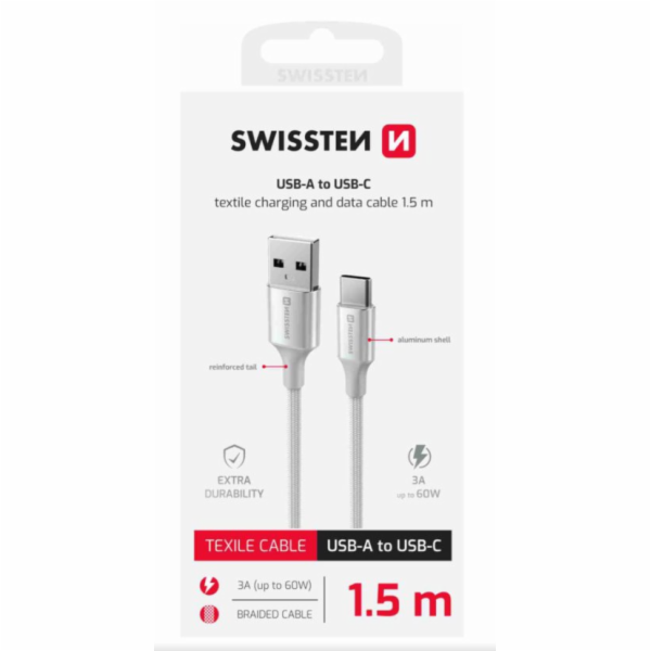 Swissten datový kabeltextile ii usb / usb-c 1,5 m bílý