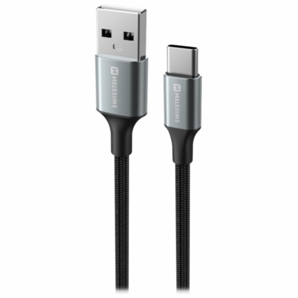 Swissten datový kabeltextile ii usb / usb-c 1,5 m černý