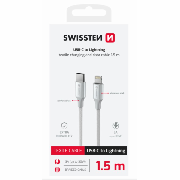 Swissten datový kabeltextile ii usb-c / lightning 1,5 m bílý