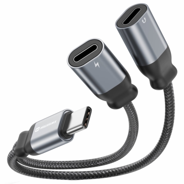 SWISSTEN NABÍJECÍ AUDIO ADAPTÉR TEXTILE USB-C (samec) / 2...