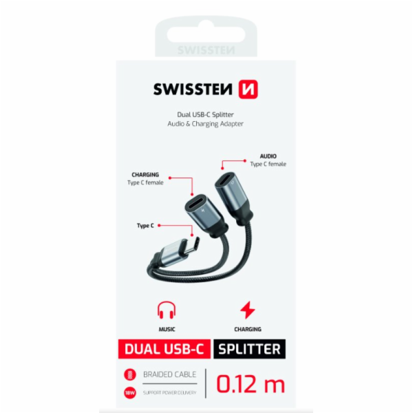 Swissten nabíjecí audio adaptértextile usb-c (samec) / 2x...