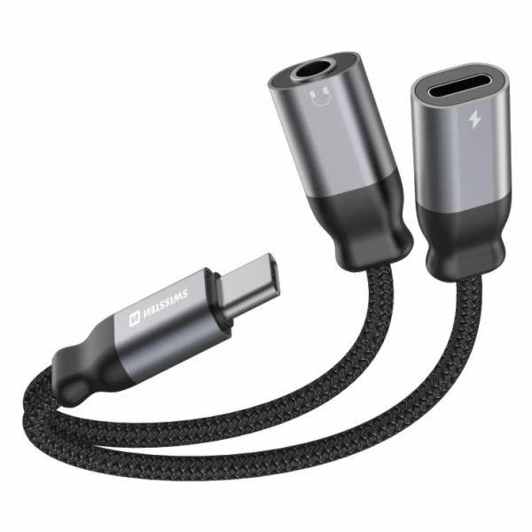 SWISSTEN NABÍJECÍ AUDIO ADAPTÉR TEXTILE USB-C (samec) / U...