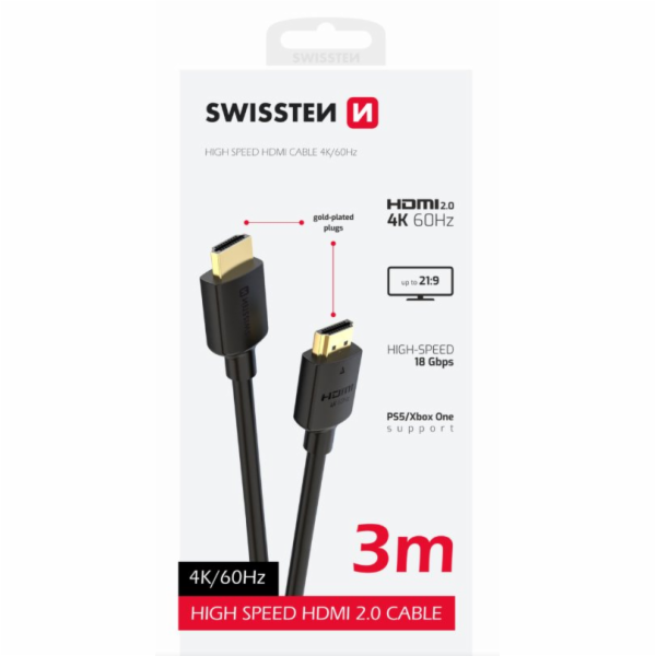 Swissten kabel hdmi na hdmi 4k 60hz 3,0 m pvc