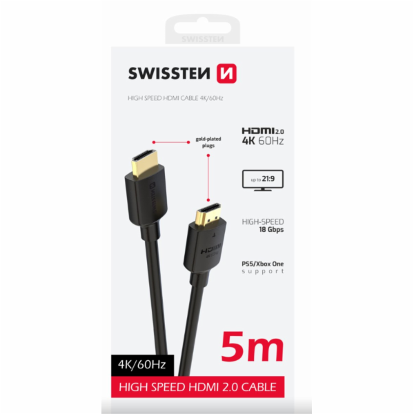 Swissten kabel hdmi na hdmi 4k 60hz 5,0 m pvc