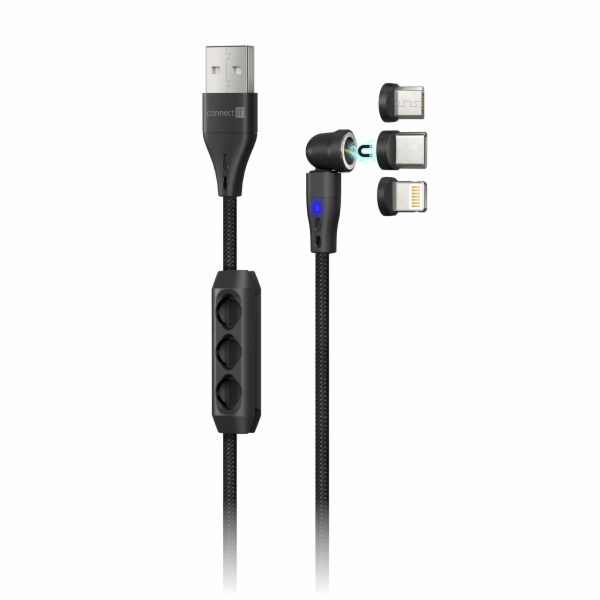 CONNECT IT Magnetický kabel PowerLink 3v1, USB-C / Lightn...
