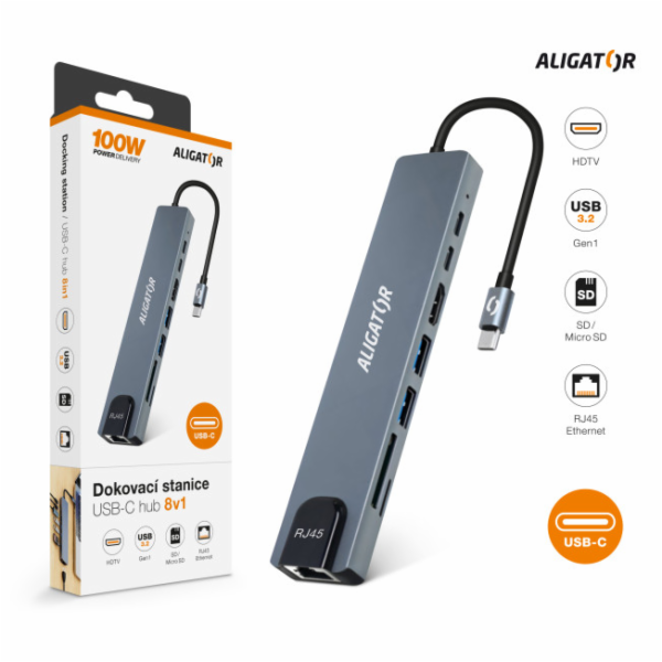 Aligator Dokovací stanice USB-C / Hub 8v1 (USB-C / 2xUSB ...