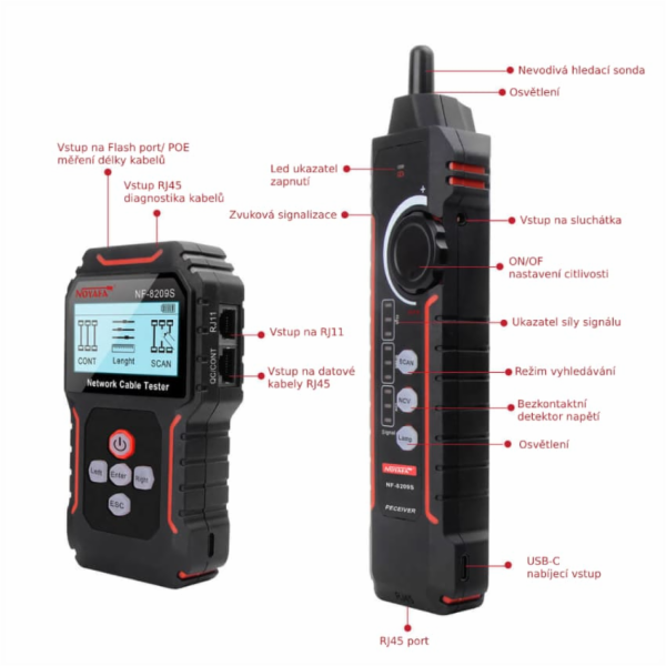 W-Star Tester kabelů UTP WSNF8209S, RJ45, Poe, hledací so...