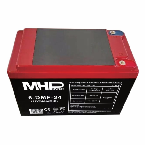 Baterie MHPower 6-DMF-24 Trakční gelová, 12V/24Ah, Termin...