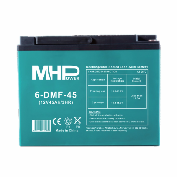 Baterie MHPower 6-DMF-45 Trakční gelová, 12V/45Ah, Termin...