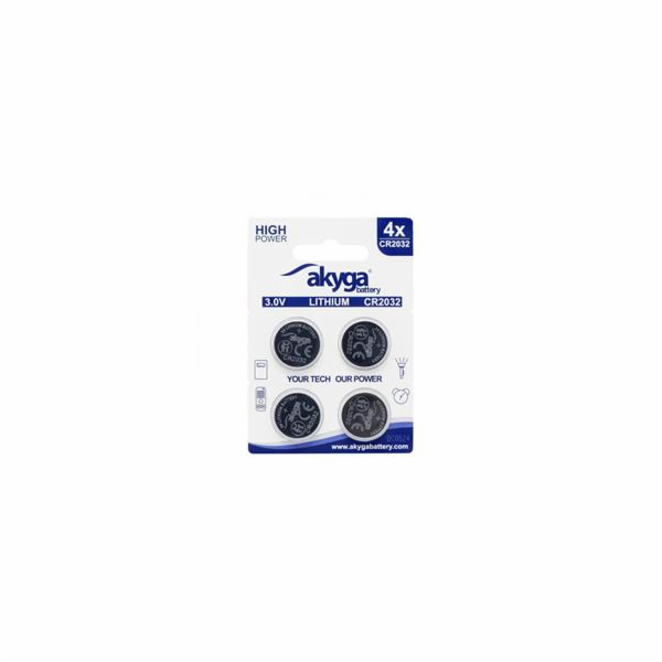 Akyga lithiová baterie CR2032 Li-MnO2, 3V/210mAh, blister 4x