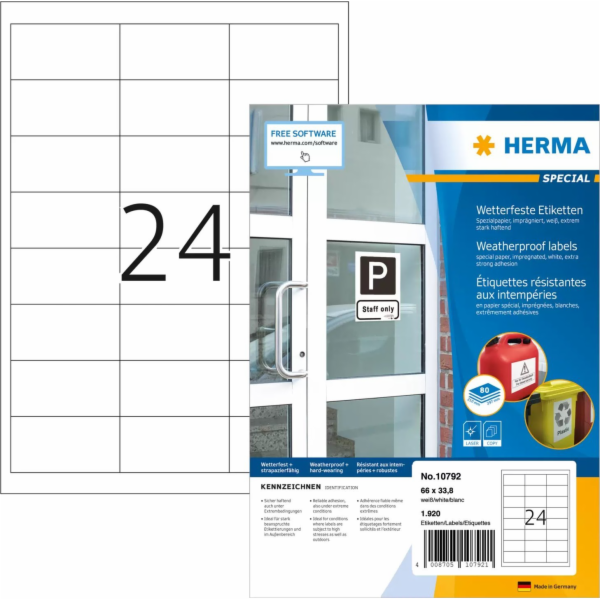 HERMA Wetterfeste Imprägn.Etik.A4 80 Blatt 66x33,8