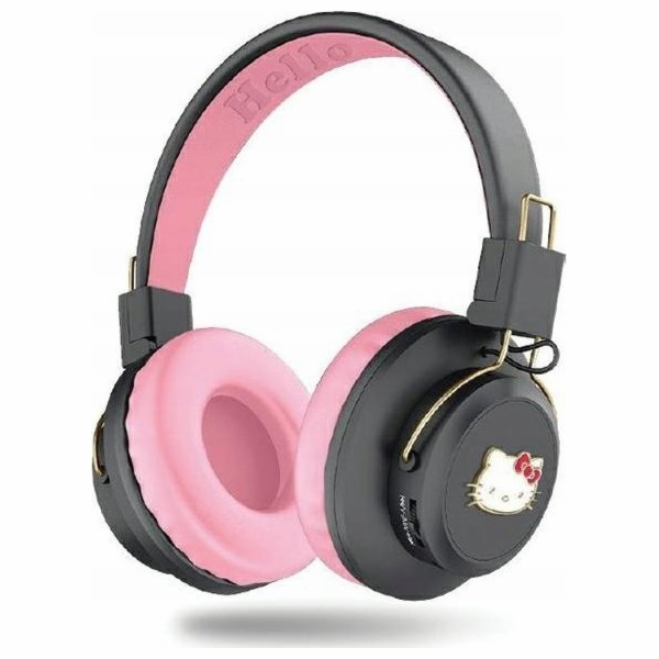 Sluchátka Hello Kitty s kovovým logem kulatého tvaru růžová