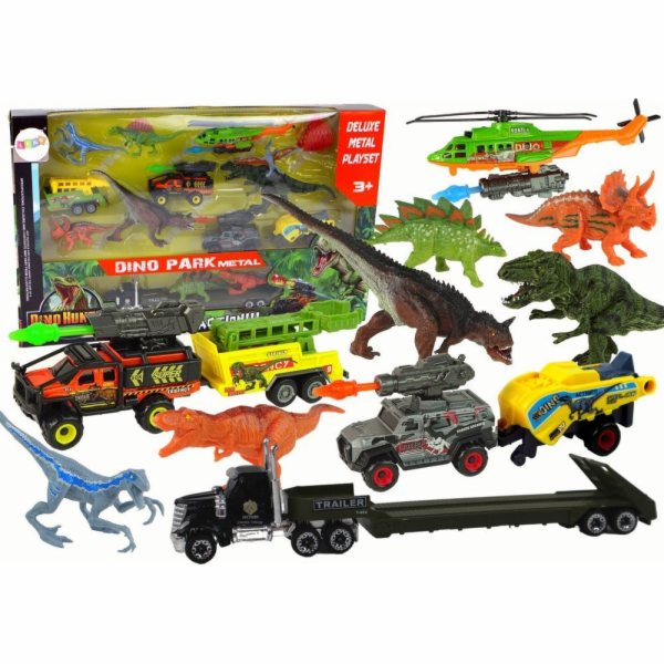 LeanToys Vehicle Set Helicopter Dinosaurs 8 Pieces Colorful