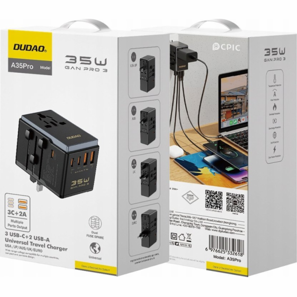 Cestovní adaptér Dudao Dudao A35Pro 35W EU / UK / AUS / U...