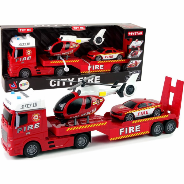 LeanToys Set Hasiči Odtahový vůz Auto Helikoptéra Zvuk Sv...