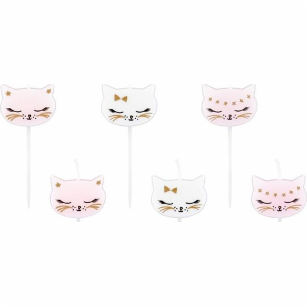 Narozeninové svíčky na párty kočka, růžová a bílá, mix, 6...