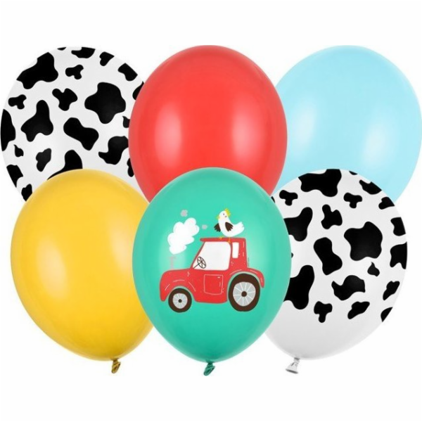 PartyDeco Latexové balónky s potiskem 30cm Farm 6ks