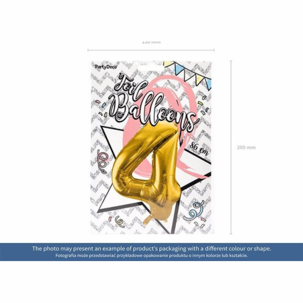 Party Deco Foil balónek číslo 4, 86cm, univerzální zlatý